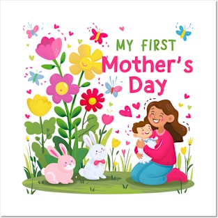 My first mothers day bunnies and flowers fun print shirt Posters and Art